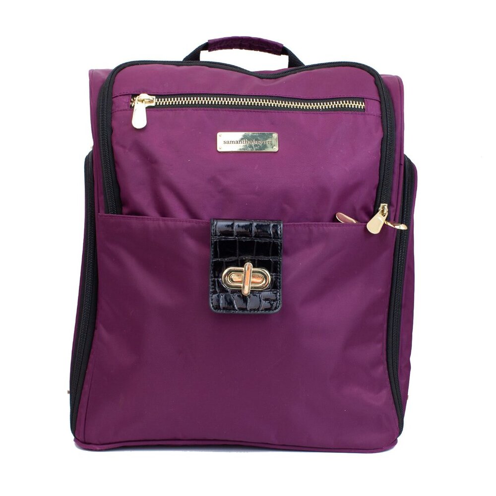 Samantha Brown Burgundy Travel Backpack Laptop Bag Organizer Croc Trim